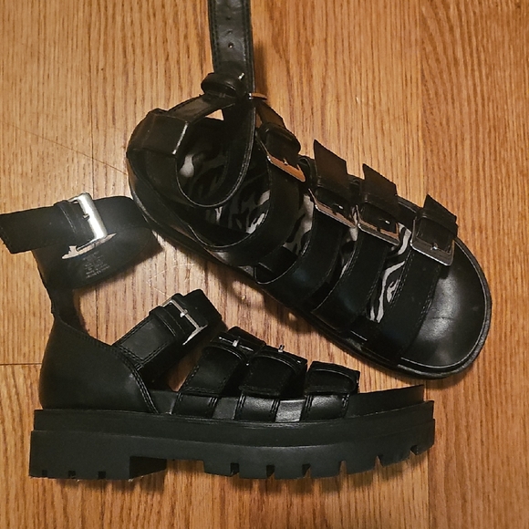 Black Strappy Sandals with Buckles - Picture 2 of 2